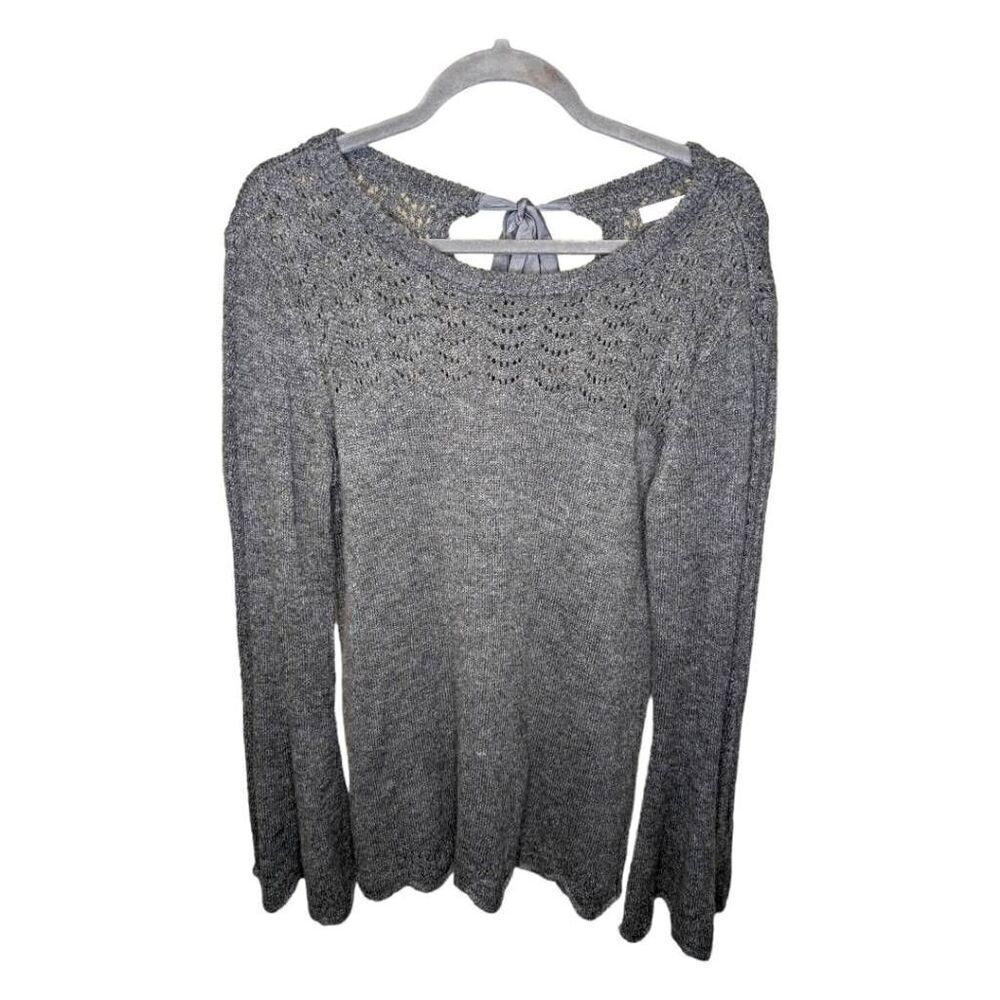 Lauren Conrad Gray Knit Ruffle Long Sleeve Women's Large
